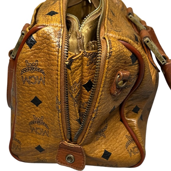 MCM Vintage Cognac Monogram Visetos Boston Bag Coated Canvas, Medium Great Shape - Picture 4 of 9